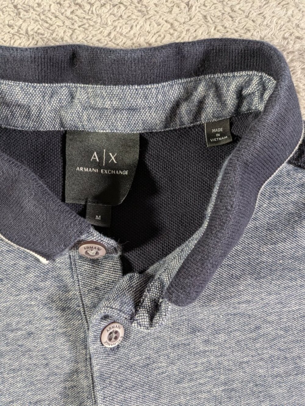 Armani Exchange Men's Medium Navy Blue Textured Stretch Polo Shirt A|X - Picture 11 of 11